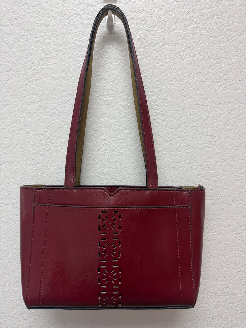 Women's Cherry Red Leather Cutout Tote